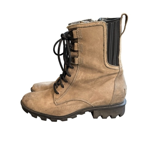 Sorel Womens Phoenix Boots 9 Gray Leather Waterproof Combat Short Lace Zip - Picture 9 of 12